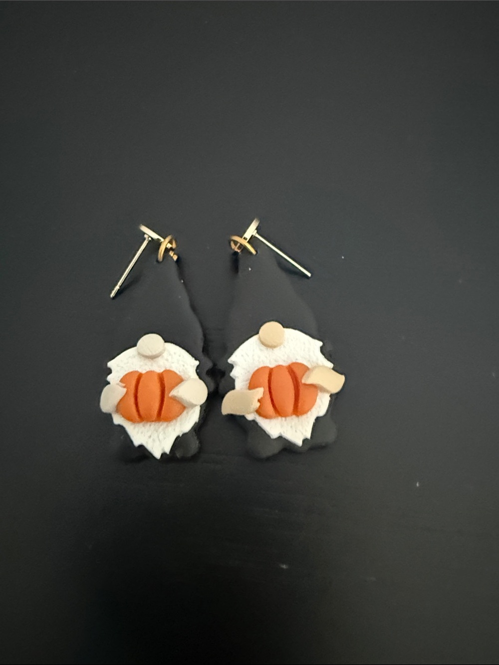 Handcrafted Pumpkin Stud Earrings in Orange and White